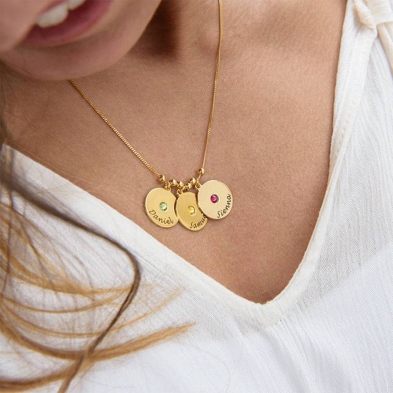 Mother's Disc and Birthstone Necklace in 18K Gold Plating-3 product photo