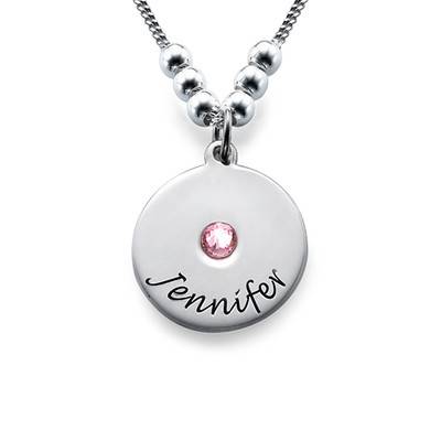 Mother's Disc and Birthstone Necklace in Sterling Silver product photo