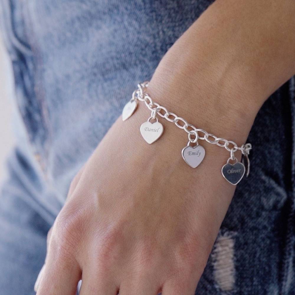 Link Bracelet with Heart Charms in Sterling Silver-1 product photo