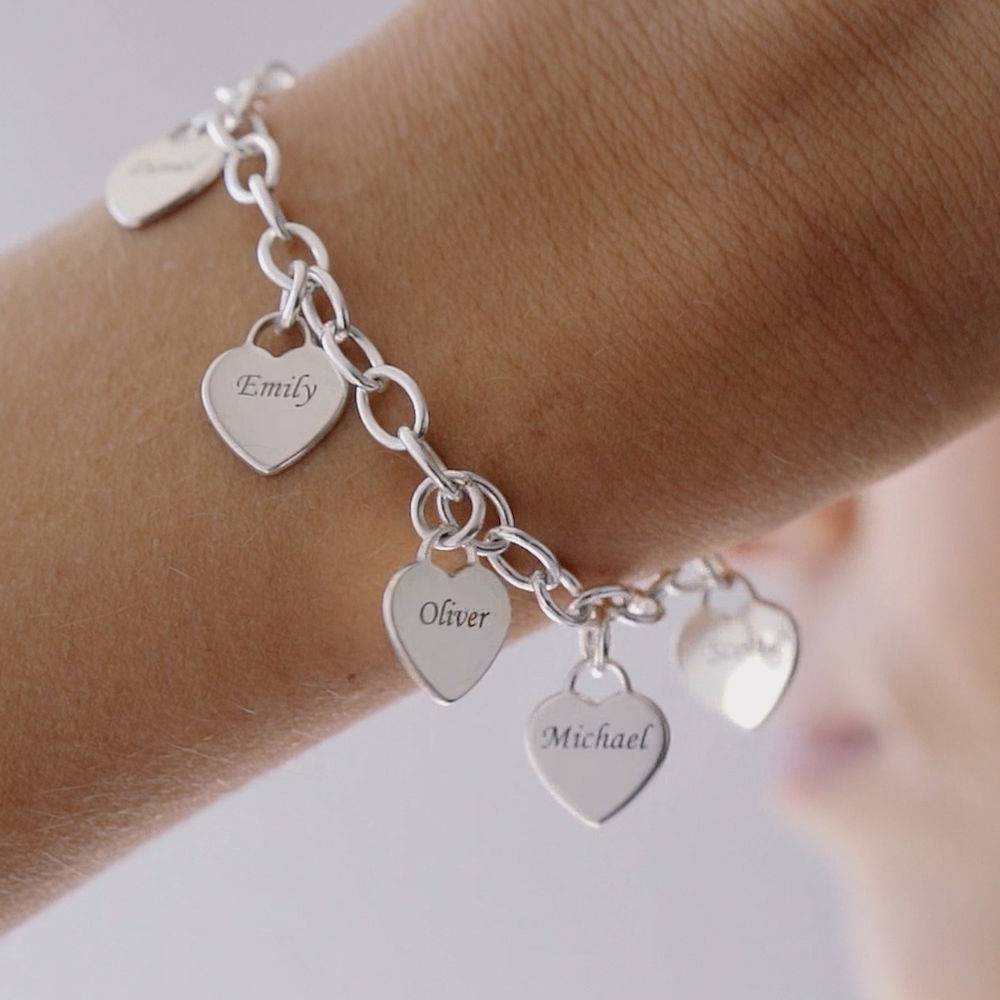 Link Bracelet with Heart Charms in Sterling Silver-2 product photo