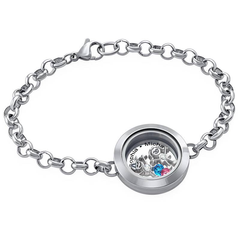Mother Floating Locket Stainless Steel Bracelet with Children Charms product photo