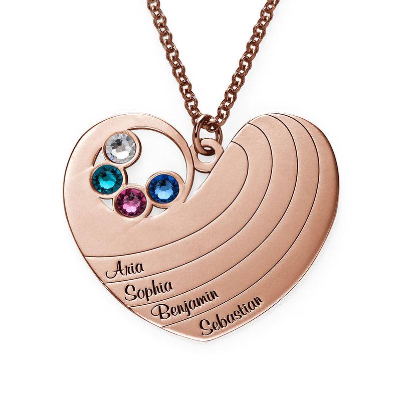Mother Heart Necklace with Birthstones in 18ct Rose Gold Plating-5 product photo