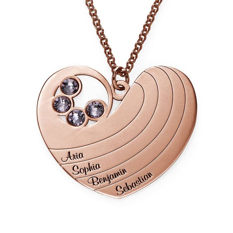 Mother Heart Necklace with Birthstones in 18ct Rose Gold Plating-2 product photo