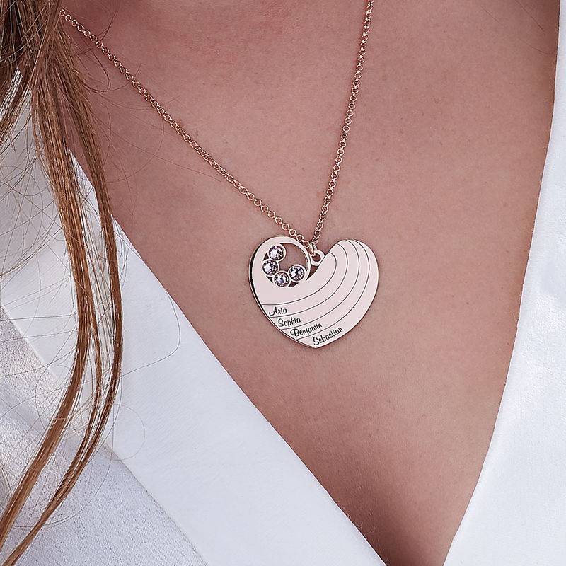 Mother Heart Necklace with Birthstones in 18ct Rose Gold Plating-4 product photo