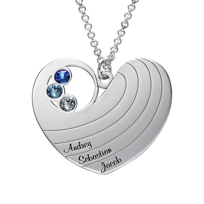 Mother Heart Necklace with Birthstones in Sterling Silver-3 product photo