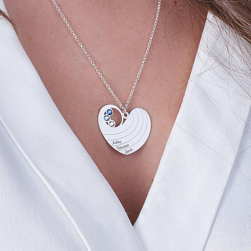 Mother Heart Necklace with Birthstones in Sterling Silver-1 product photo