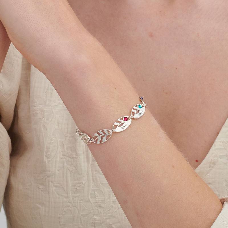 Mother Leaf Bracelet with Engraving in Sterling Silver-3 product photo