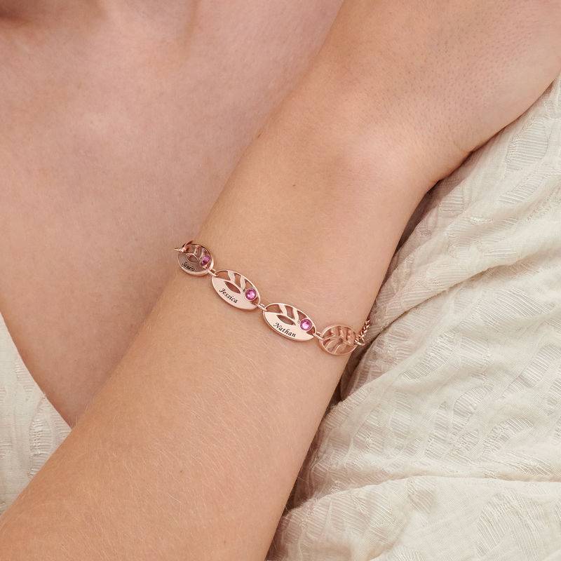 Rosé-vergulde gegraveerde Moeder armband met blaadjes-2 Productfoto
