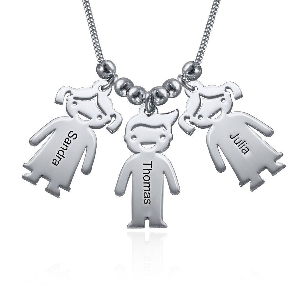 Mors halskæde med graverede børne-charms i Premium Sterlingsølv-2 produkt billede