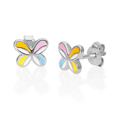 Multicolor Butterfly Wing Earrings for Kids in Sterling Silver product photo