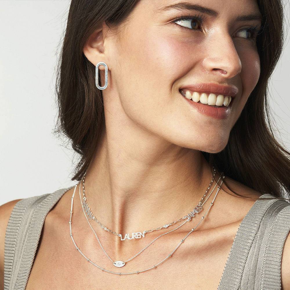 Modern Multi Name Necklace with Diamond in Sterling Silver-5 product photo
