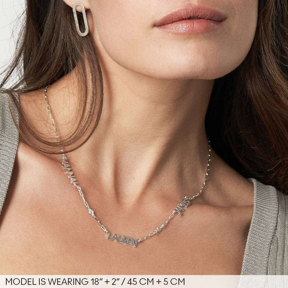 Modern Multi Name Necklace with Diamond in Sterling Silver product photo