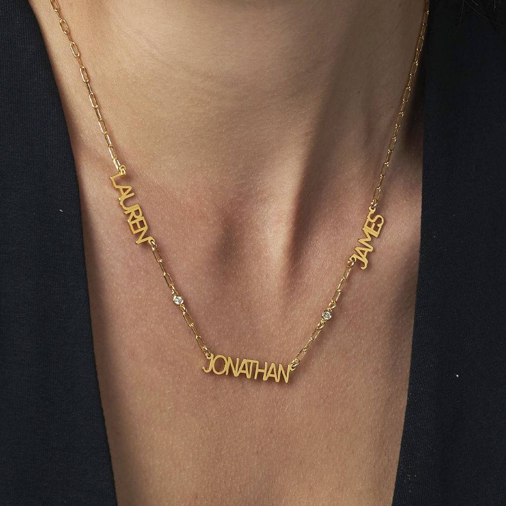 Modern Multi Name Necklace with Diamond in 18ct Gold Plating  product photo