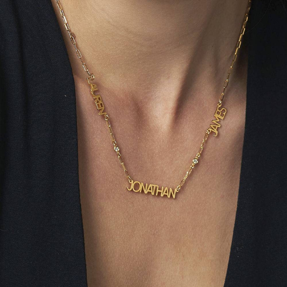 Modern Multi Name Necklace with Diamond in 18ct Gold Vermeil product photo