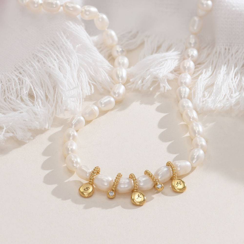 Julia Diamond Pearl Initial Necklace in 18k Gold Plating-2 product photo