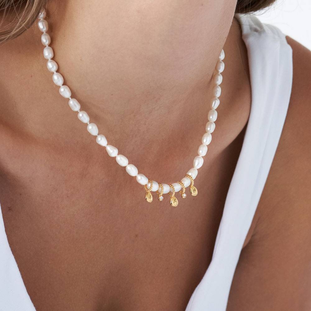 Julia Diamond Pearl Initial Necklace in 18k Gold Plating-4 product photo