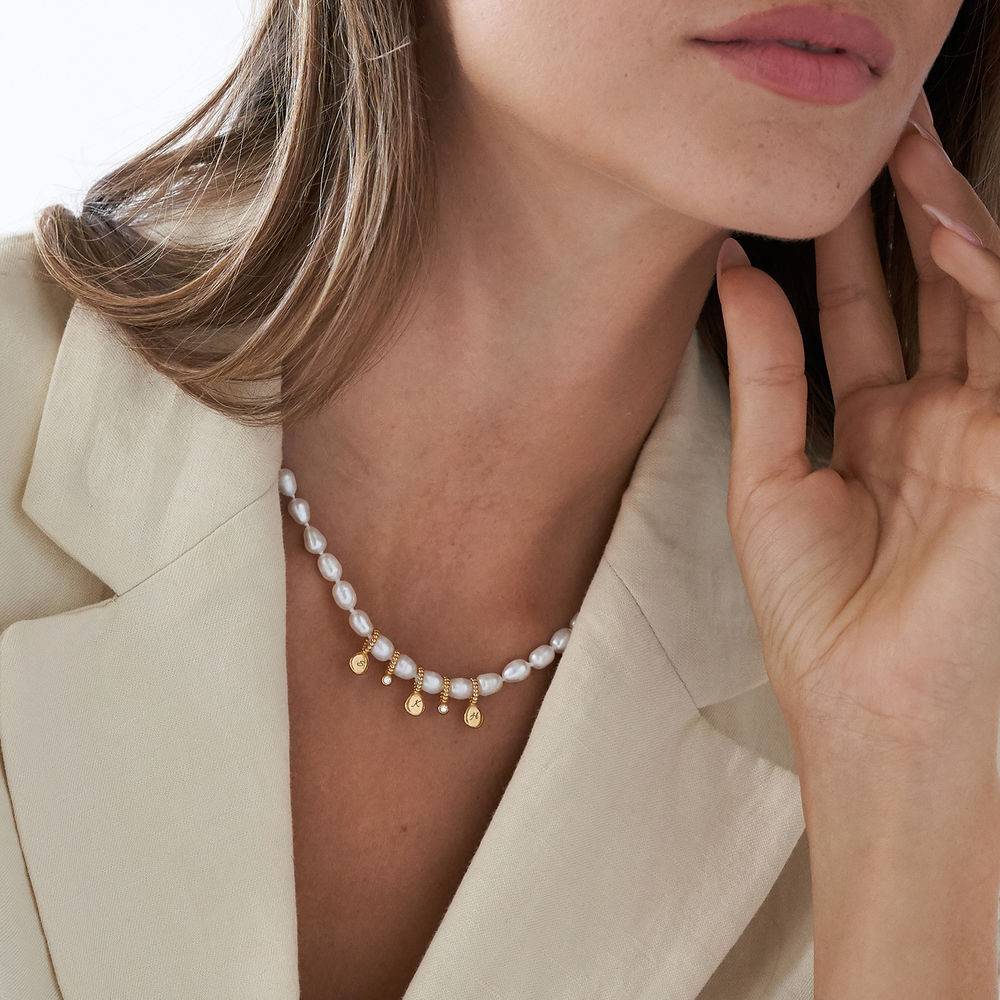 Julia diamant initial halskjede med perler i gull vermeil-4 produktbilde