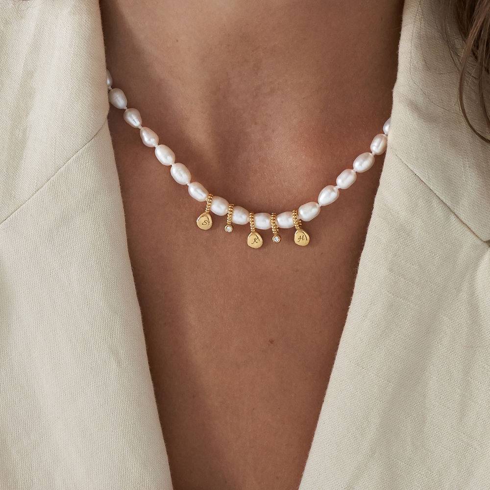 Julia diamant initial halskjede med perler i gull vermeil-1 produktbilde