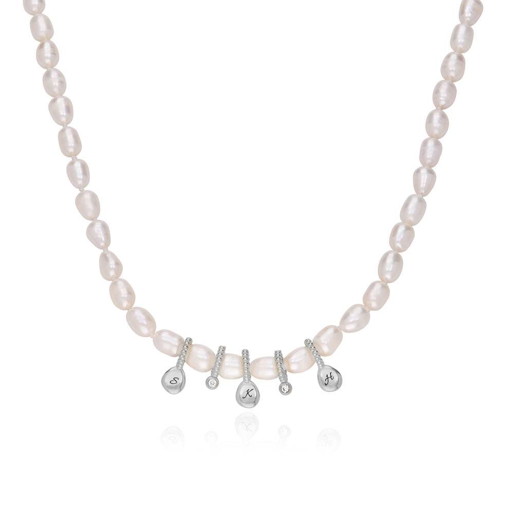 MYKA Diamond Pearl Initial Necklace in Sterling Silver-2 product photo