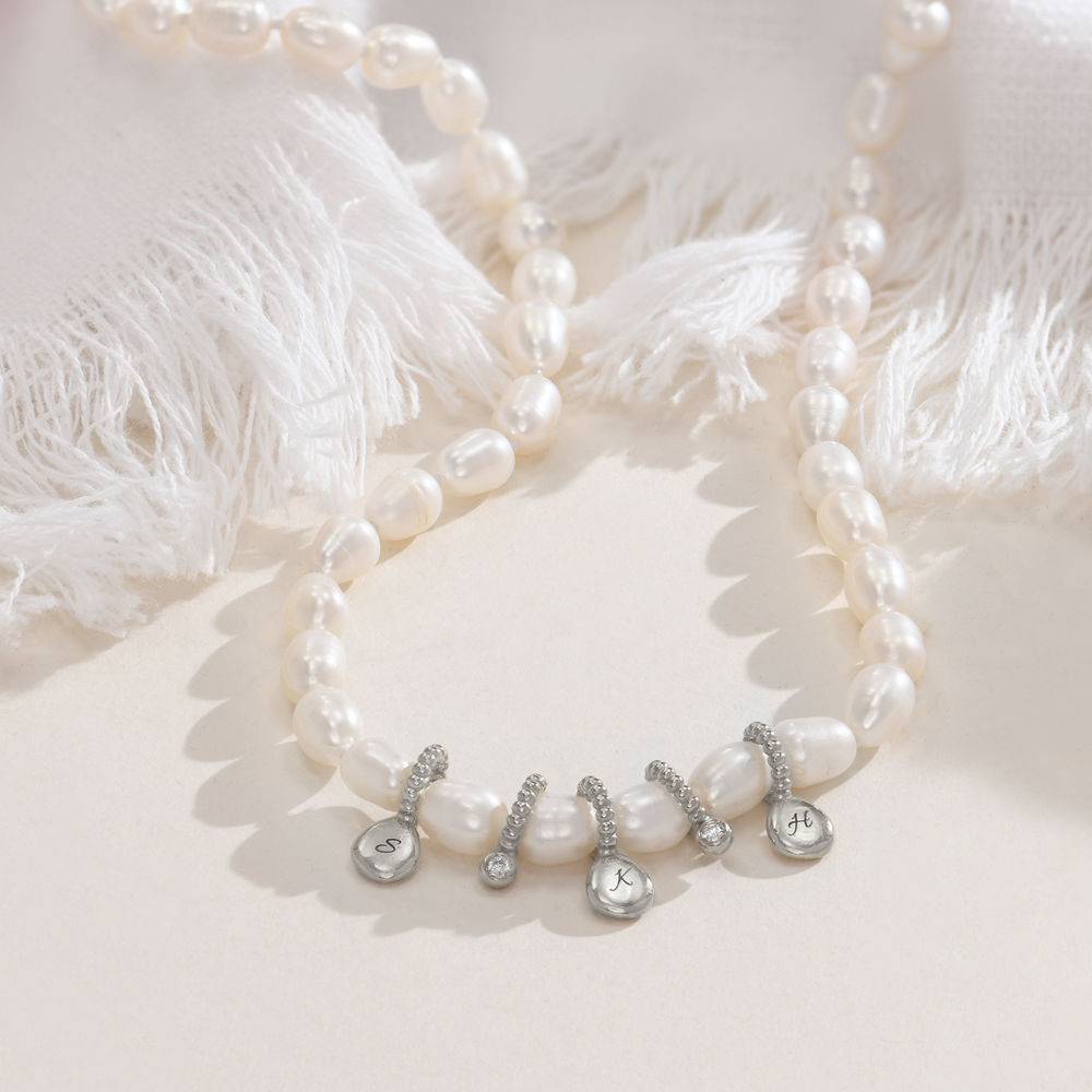 MYKA Diamond Pearl Initial Necklace in Sterling Silver-4 product photo