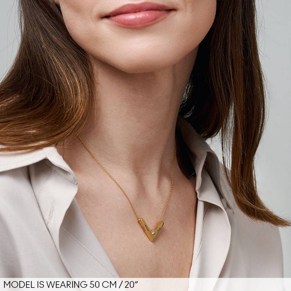 V-halskæde med 18kt. guldbelægning med diamant-4 produkt billede