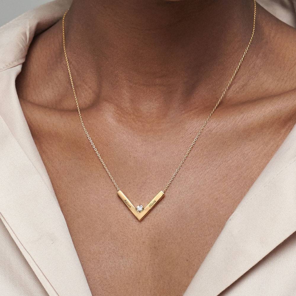 V-halskæde i 18kt. guld vermeil med diamant-1 produkt billede