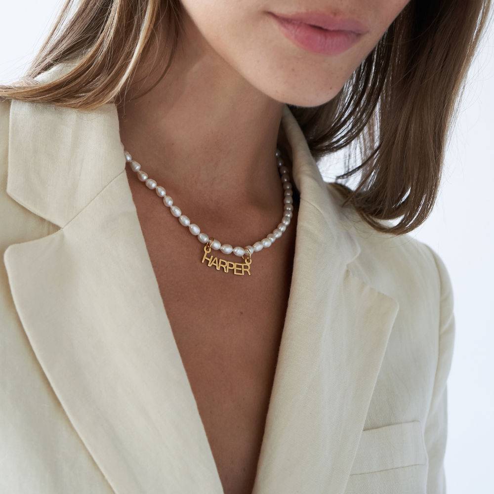 Chiara Perlen Namenskette - 750er vergoldetes Silber-3 Produktfoto