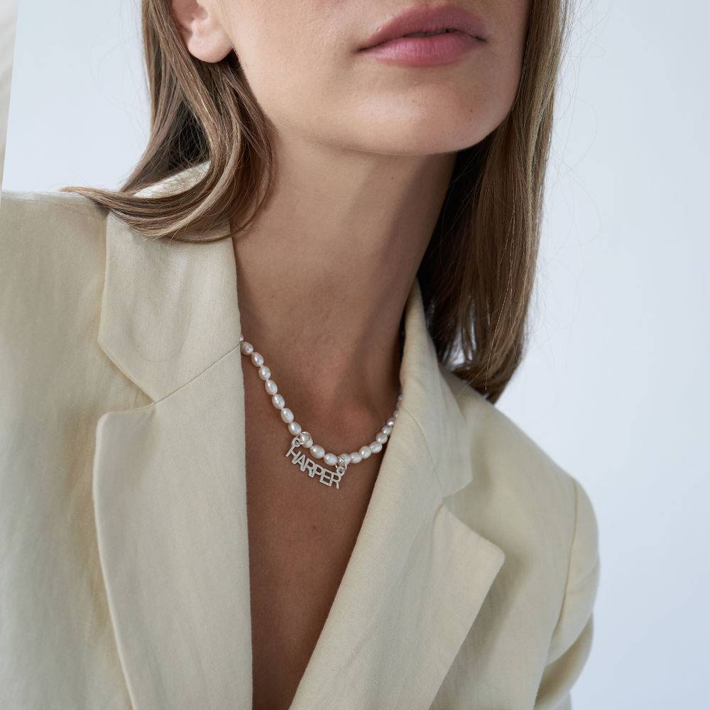Chiara Pearl Name Necklace in Sterling Silver-3 product photo