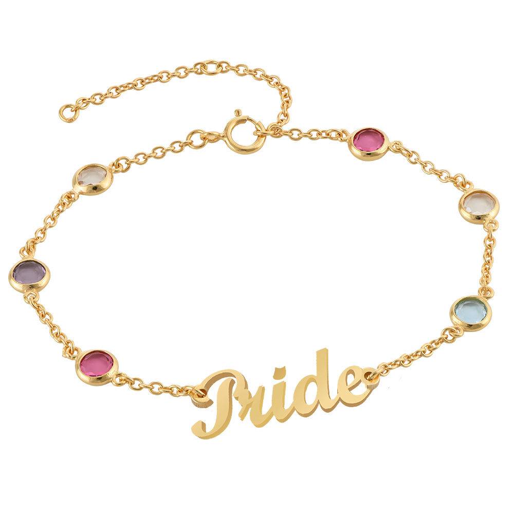 Name Bracelet with Multi Colored Stones in Gold Plating product photo