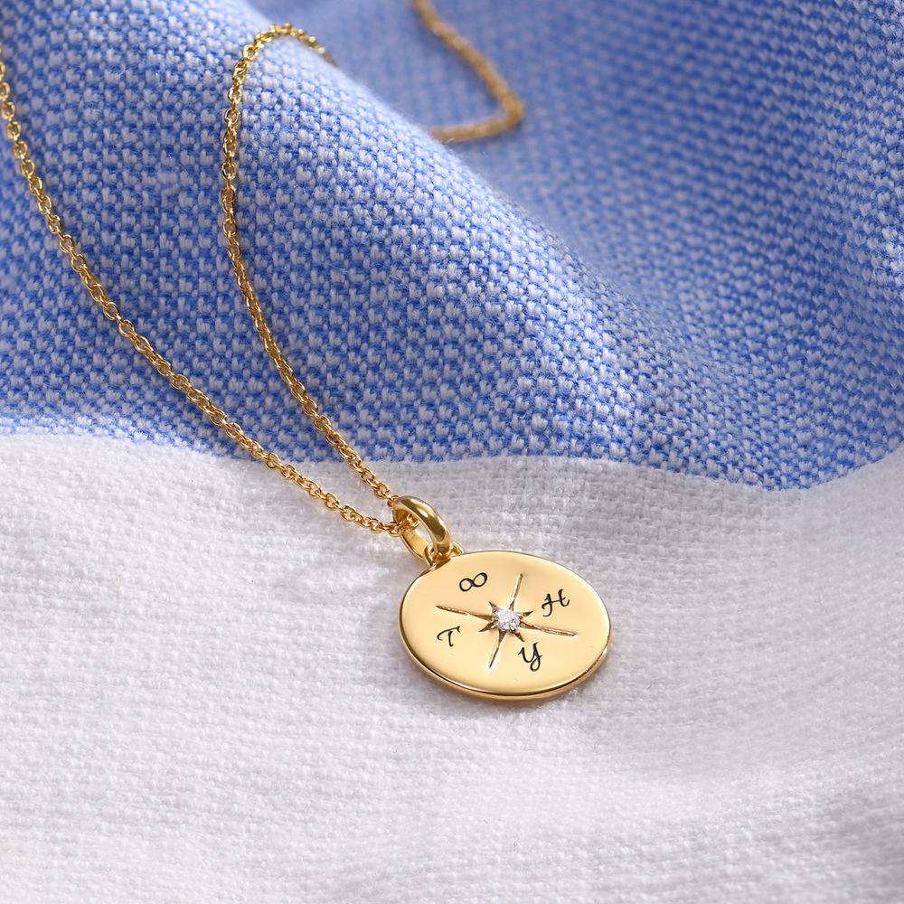 New England compass Necklace With Cubic Zirconia in 18k Vermeil-3 product photo