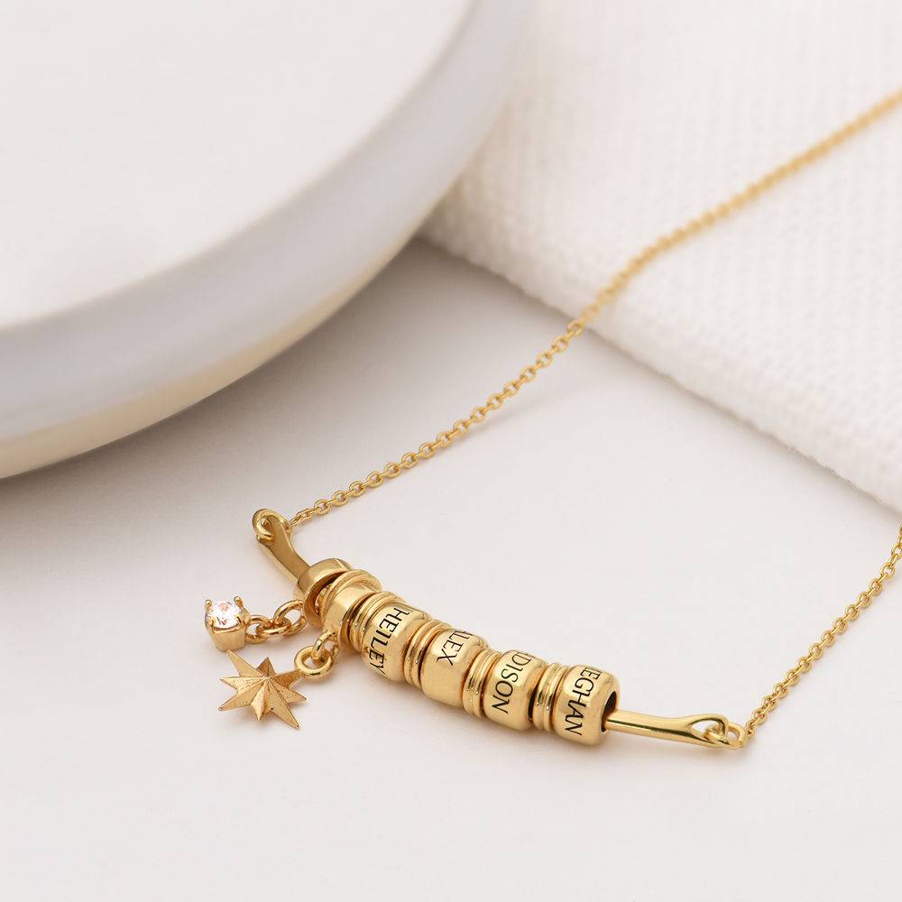 Gold-Plated North Star Bar Necklace with Custom Beads & 0.10 ct Diamond product photo