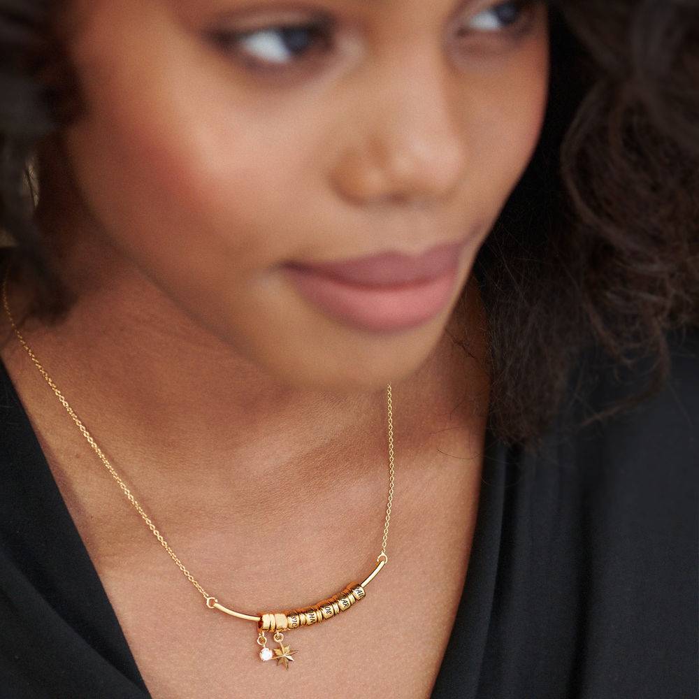 North Star Bar Necklace with Custom Beads & 0.10 ct Diamond in 18ct Gold Plating-5 product photo