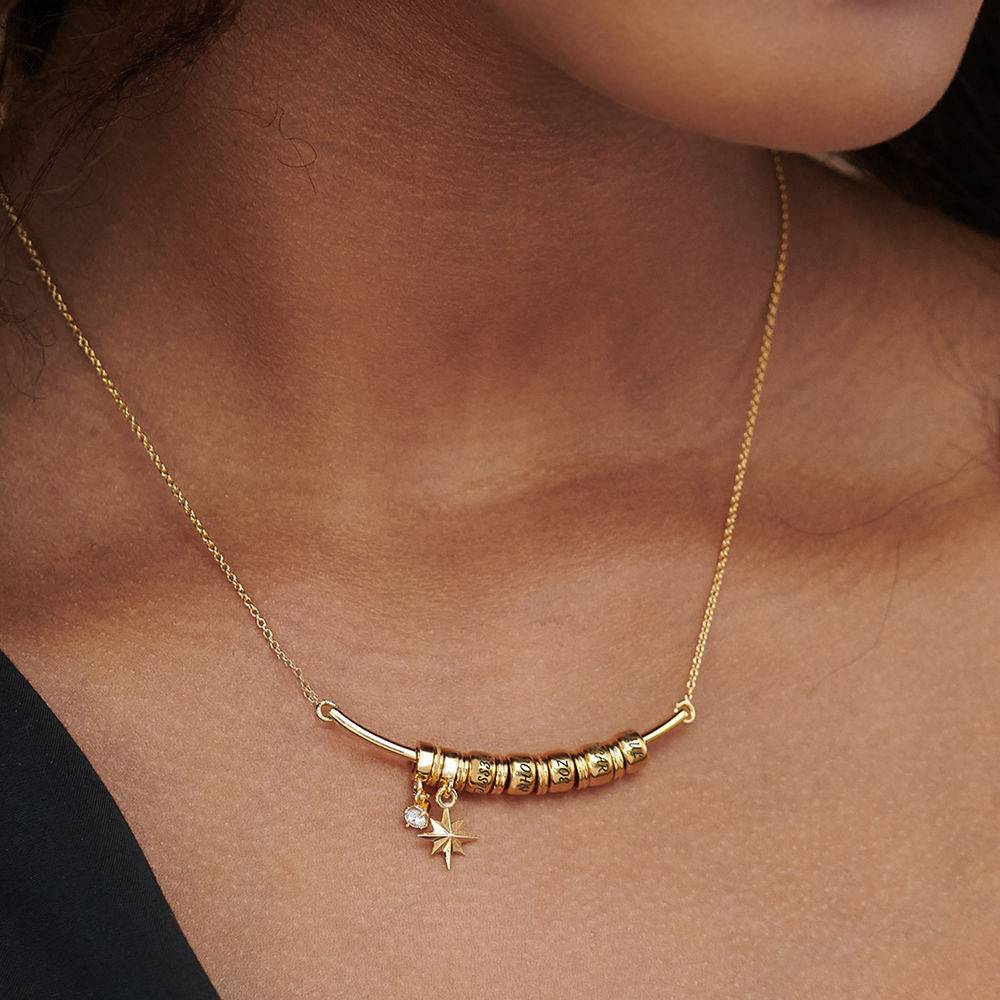 Gold-Plated North Star Bar Necklace with Custom Beads & 0.10 ct Diamond product photo