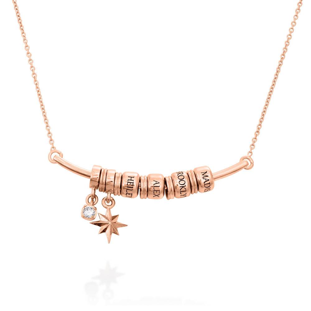 Rose Gold North Star Bar Necklace with Custom Beads & 0.10 ct Diamond product photo