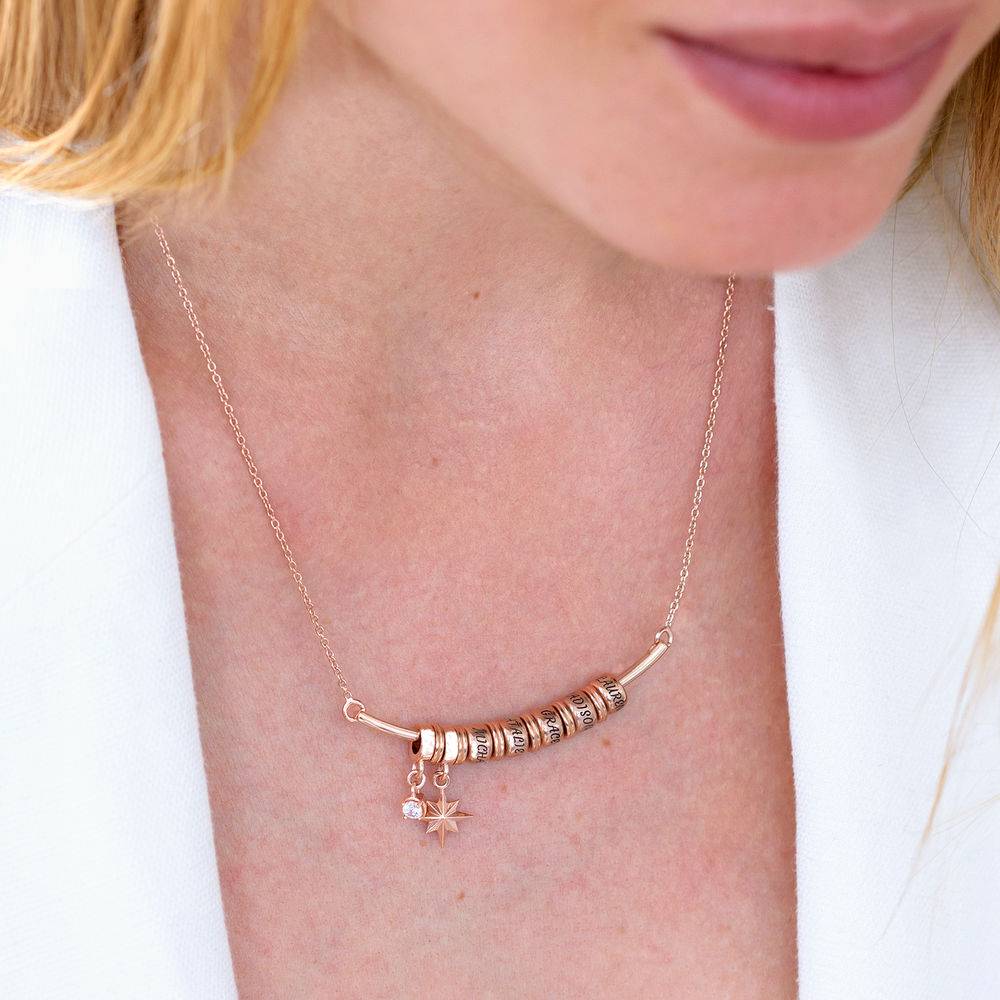 North Star Bar Necklace with Custom Beads & 0.10 ct Diamond in 18ct Rose Gold Plating-1 product photo