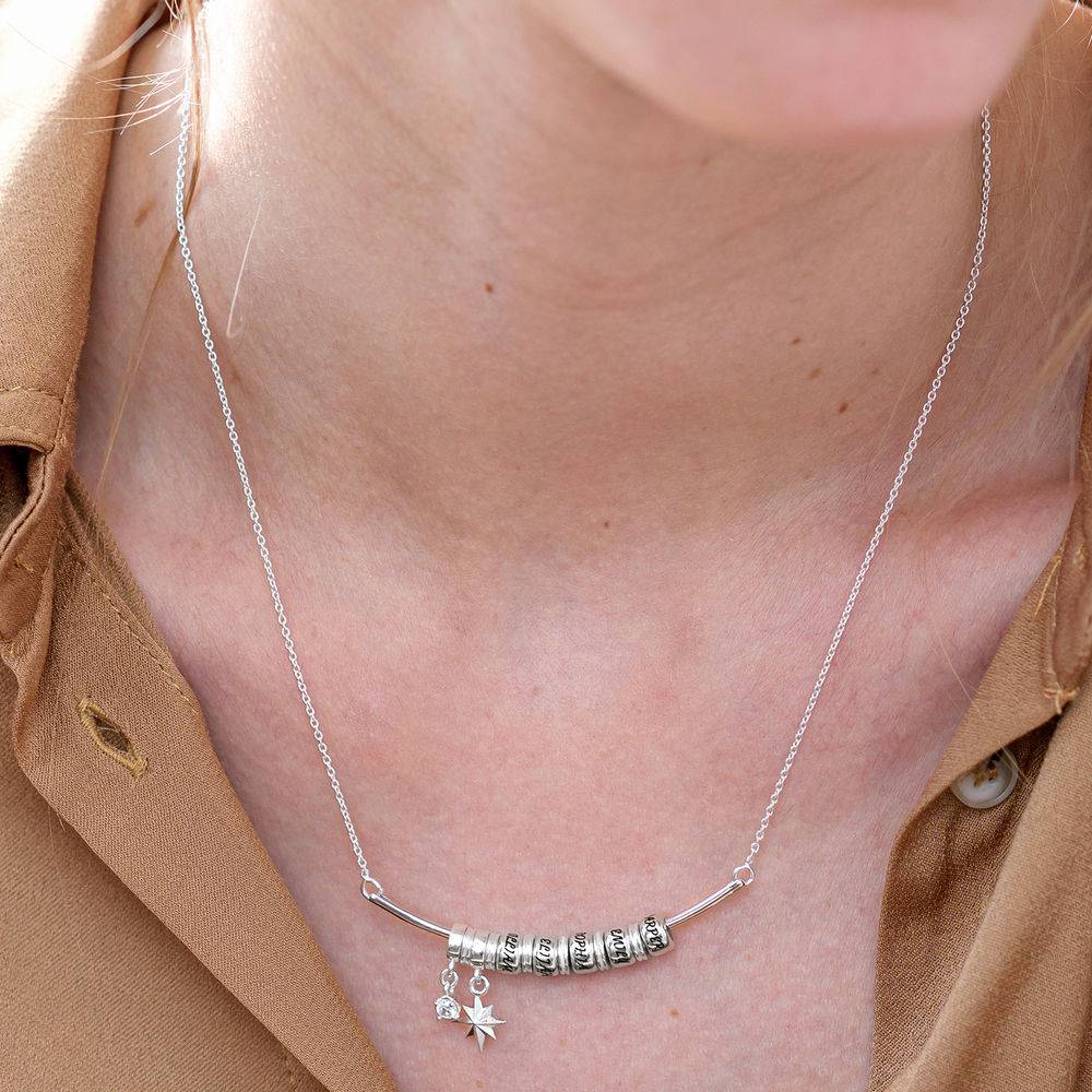 Silver North Star Bar Necklace with Custom Beads & 0.10 ct Diamond product photo