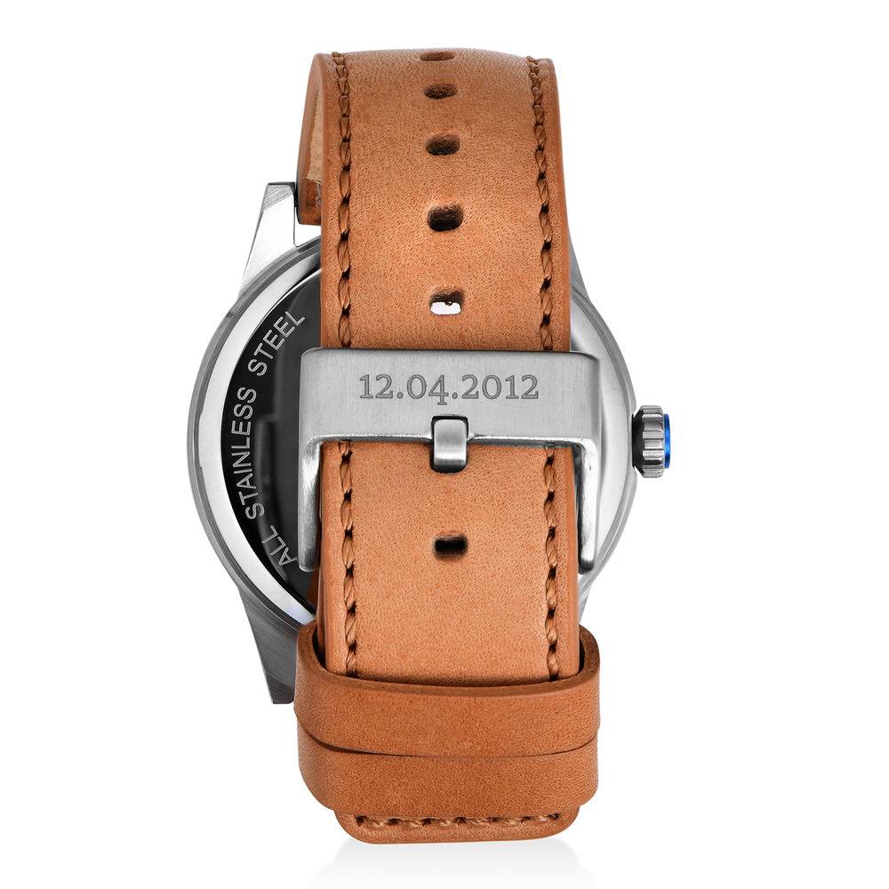 Odysseus Day Date minimalistische horloge met camel kleurige lederen horloge-3 Productfoto