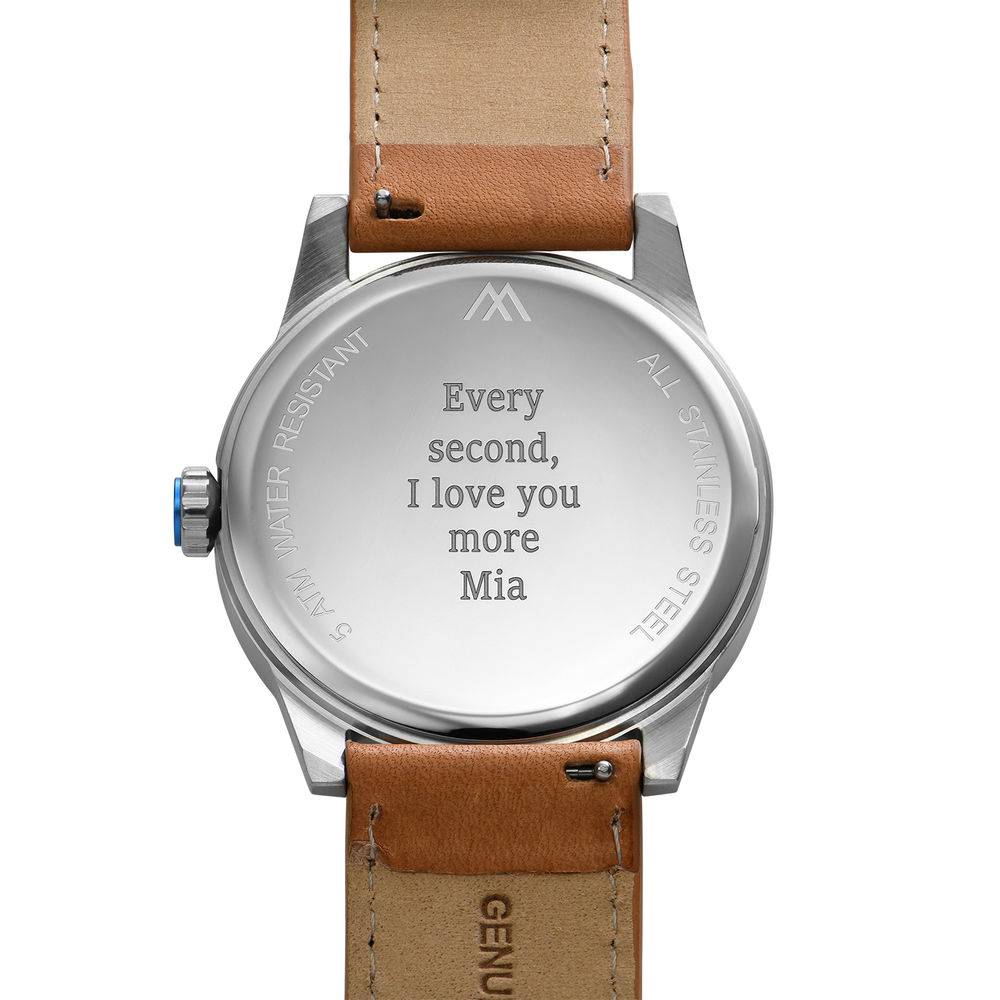 Odysseus Day Date minimalistische horloge met camel kleurige lederen horloge-4 Productfoto