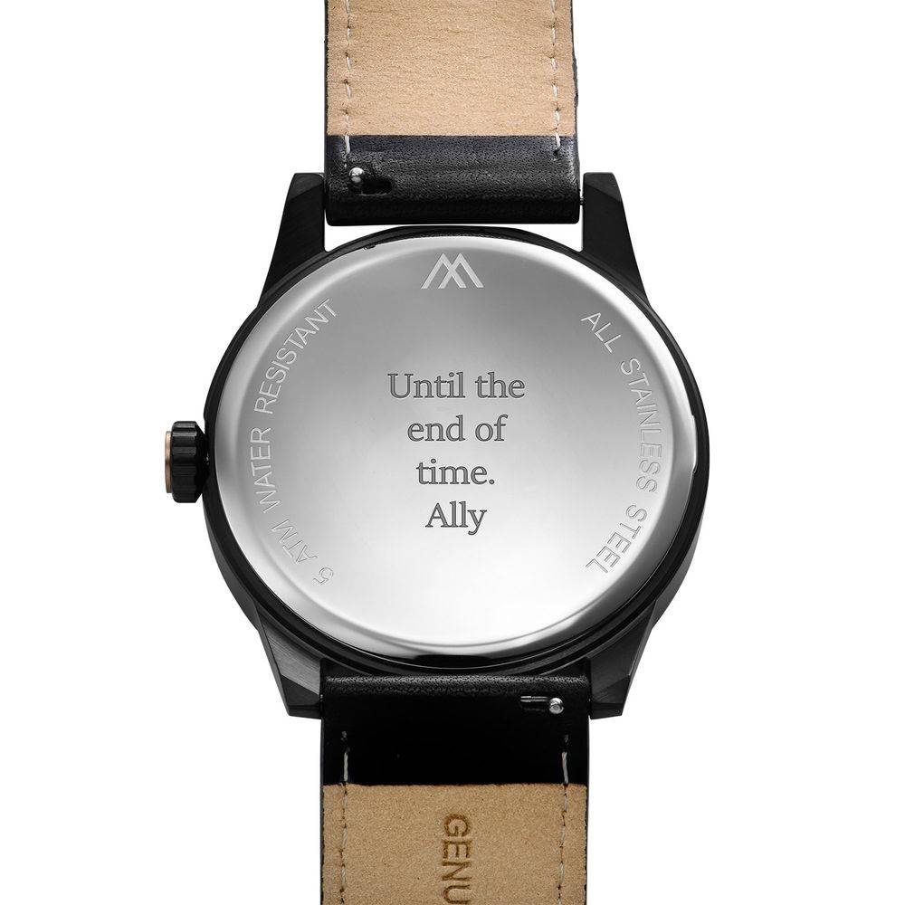 Odysseus Day Date minimalistische horloge met zwart lederen band-4 Productfoto