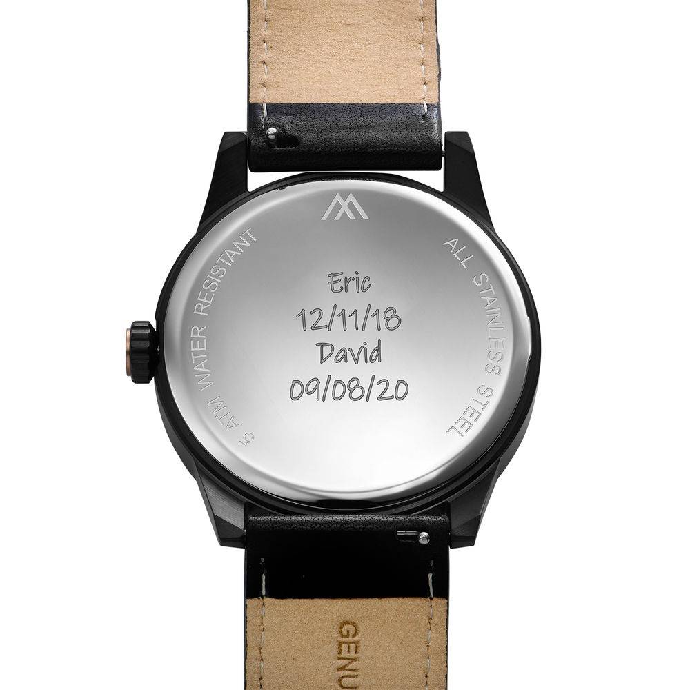 Odysseus Day Date minimalistische horloge met zwart lederen band-5 Productfoto
