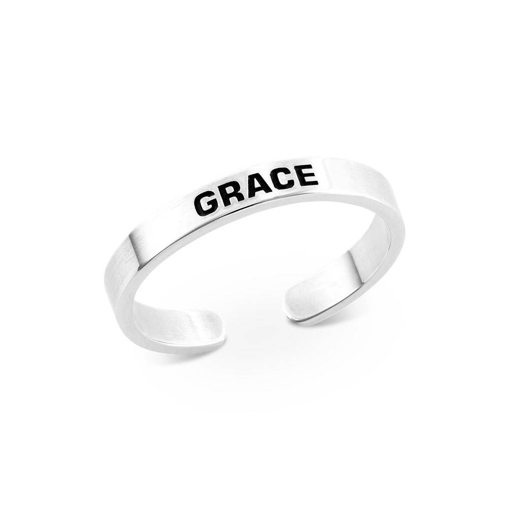 Open Adjustable Engraved Name Ring in Sterling Silver-3 product photo