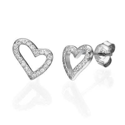 Open Heart Stud Earrings with Cubic Zirconia product photo