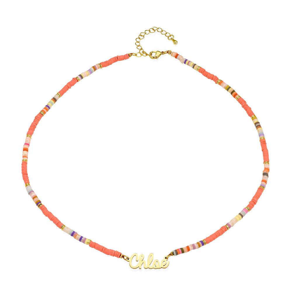 Orange & Gold Bead Name Necklace in Gold Plating-3 product photo