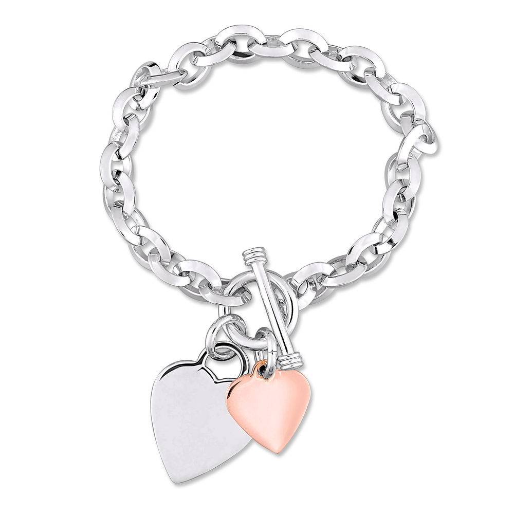 Oval Link Bracelet with Sterling Silver and Rose Gold Plated Heart product photo