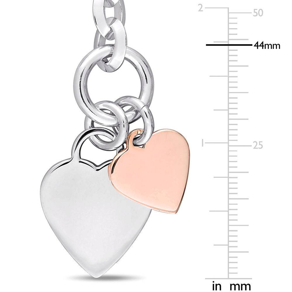 Oval Link Bracelet with Sterling Silver and Rose Gold Plated Heart Charms & Toggle Clasp product photo