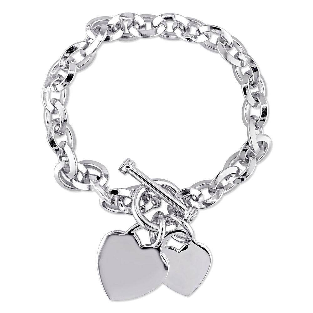 Oval Link Bracelet with Sterling Silver Heart Charms & Toggle Clasp product photo
