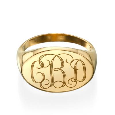 Oval Monogram Signet Ring in 18k Gold Plating-1 product photo