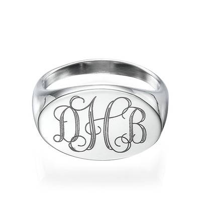 Oval Monogram Signet Ring in Sterling Silver-3 product photo