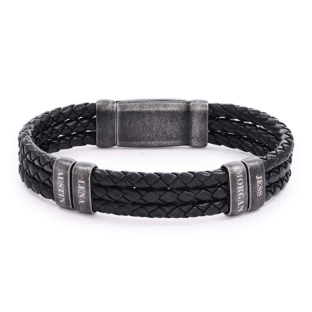 Oxide Vertical Tags Men Braided Leather Bracelet product photo