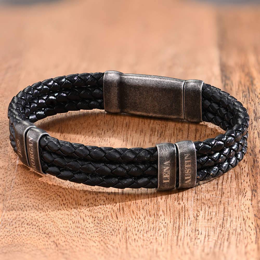 Oxide Vertical Tags Men Braided Leather Bracelet-2 product photo